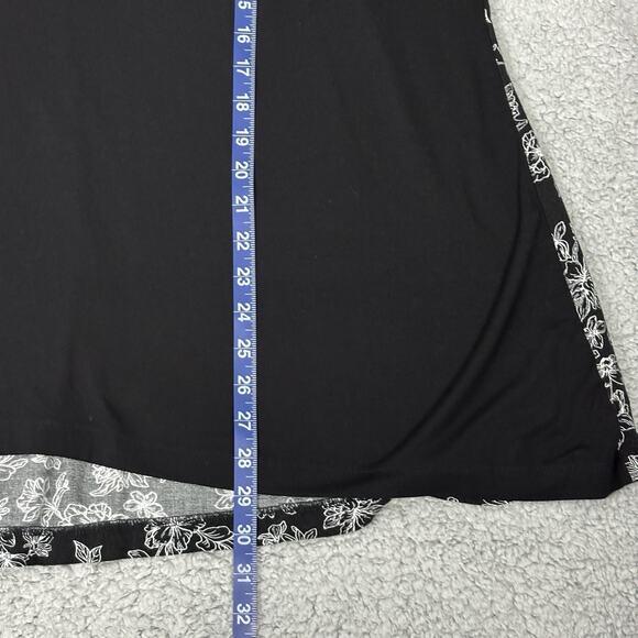 AVA VIV Top Black Tunic T-Shirt Short Sleeve Blouse Floral Print Back Detail - Picture 7 of 13